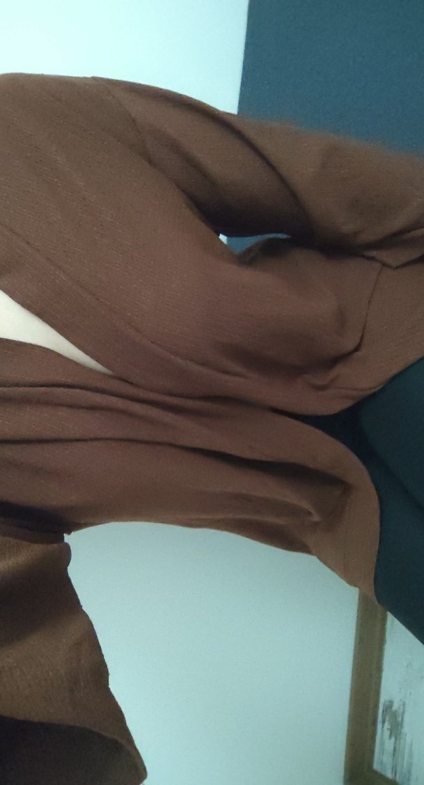 Kahverengi Saten Kimono - Görsel 3