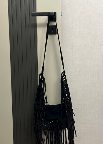Siyah Püsküllü Süet Bohem Çanta - Görsel 2