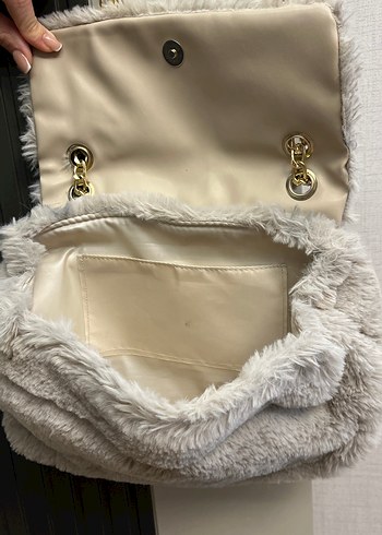 Gri Peluş Kadın Omuz Çantası - Görsel 4