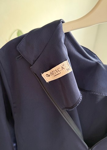 Uzun Lacivert Drape Detaylı Abiye Elbise - Görsel 5