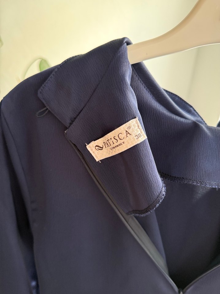 Uzun Lacivert Drape Detaylı Abiye Elbise - Görsel 5