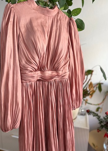 Pudra Pileli Uzun Abiye Elbise - Görsel 3