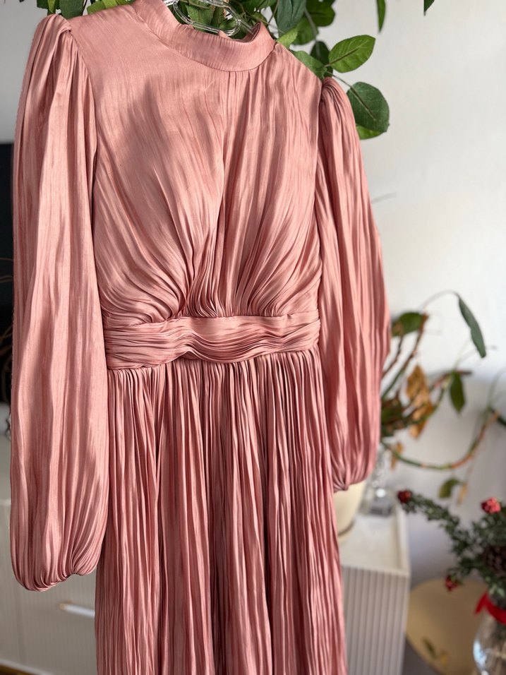 Pudra Pileli Uzun Abiye Elbise - Görsel 3