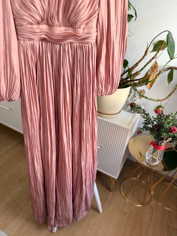 Pudra Pileli Uzun Abiye Elbise - Görsel 4