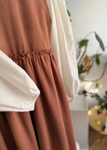 Pamuklu Kahverengi Salaş Uzun Elbise - Görsel 2