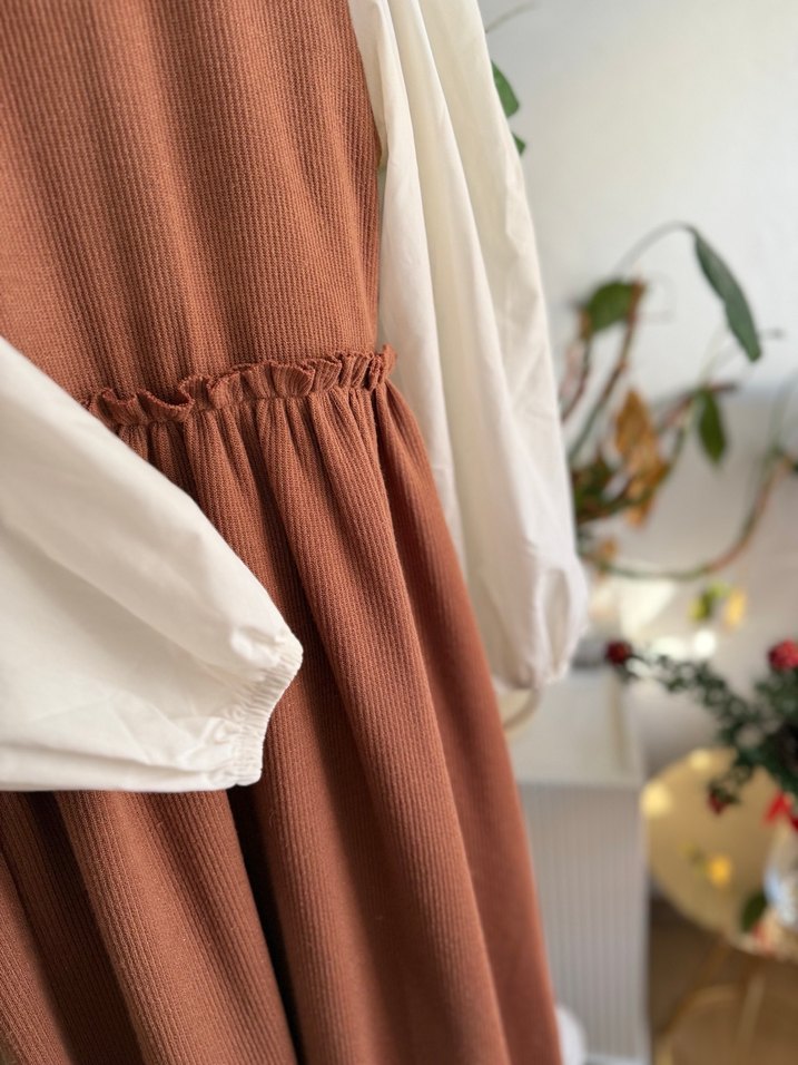 Pamuklu Kahverengi Salaş Uzun Elbise - Görsel 2
