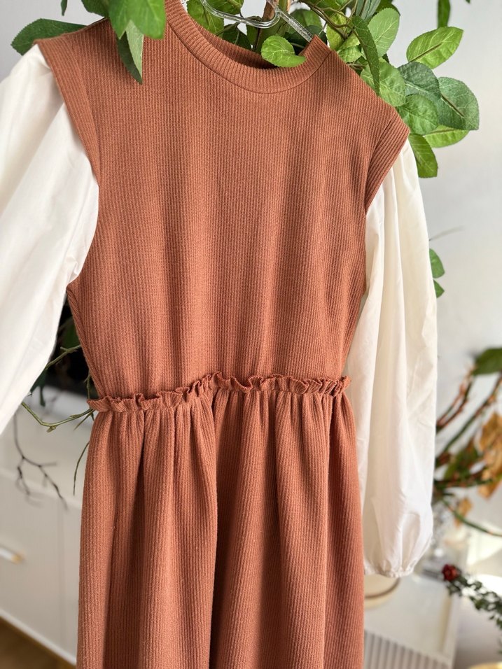 Pamuklu Kahverengi Salaş Uzun Elbise - Görsel 3