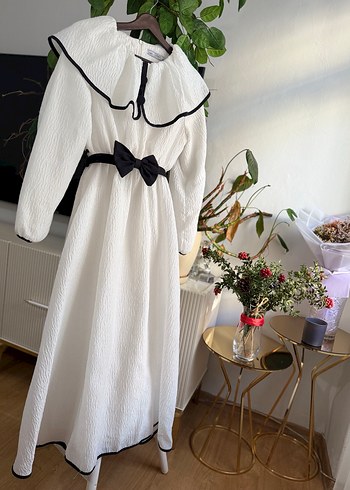 Fırfırlı Pamuklu Beyaz elbise - Görsel 2