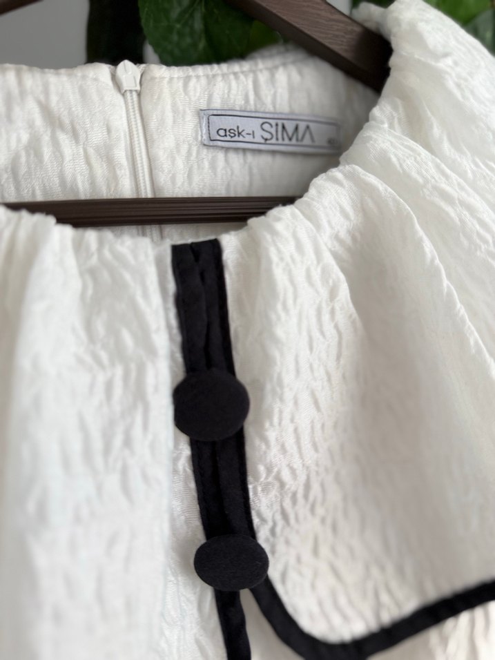 Fırfırlı Pamuklu Beyaz elbise - Görsel 5