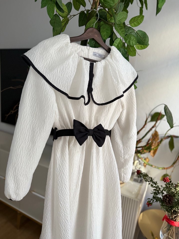 Fırfırlı Pamuklu Beyaz elbise - Görsel 3