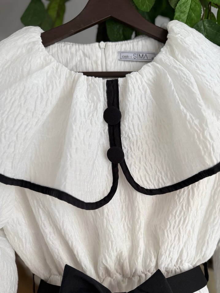 Fırfırlı Pamuklu Beyaz elbise - Görsel 4