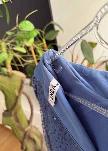 Mavi Uzun Drapeli Abiye Elbise - Görsel 6