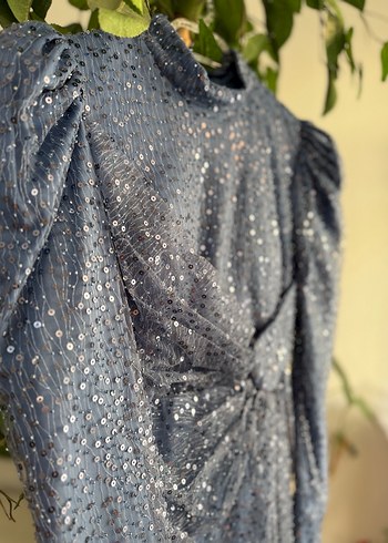 Mavi Uzun Drapeli Abiye Elbise - Görsel 5