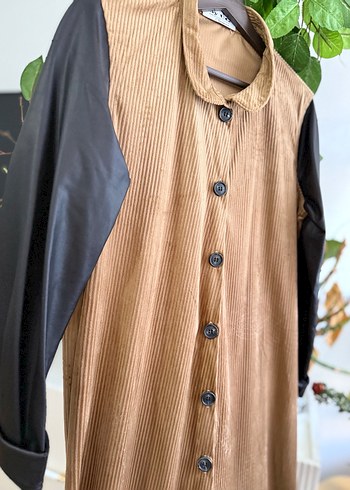 Düğmeli Kahverengi Uzun ceket elbise - Görsel 3