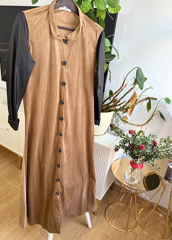 Düğmeli Kahverengi Uzun ceket elbise - Görsel 5