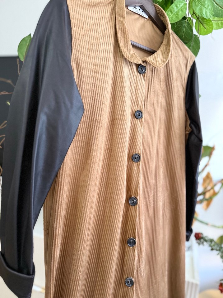 Düğmeli Kahverengi Uzun ceket elbise - Görsel 3
