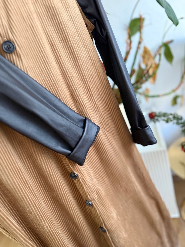 Düğmeli Kahverengi Uzun ceket elbise - Görsel 4