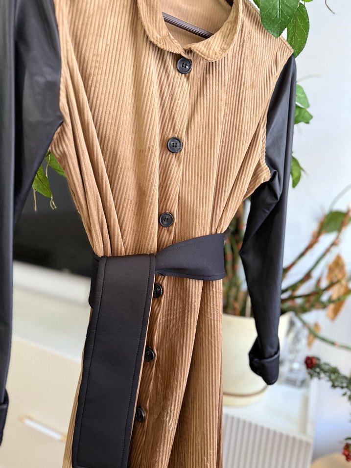 Düğmeli Kahverengi Uzun ceket elbise - Görsel 2