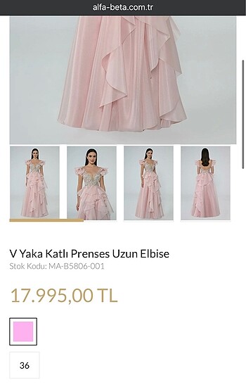 38 Beden pembe Renk Alfa-beta prenses kesim pudra pembesi elbise