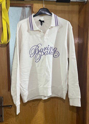 Beyaz Düğmeli Pamuklu erkek Sweatshirt