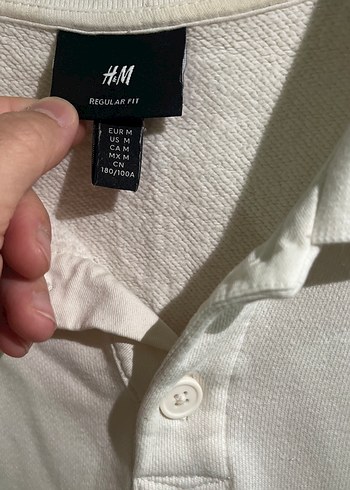 H&M Beyaz Düğmeli Pamuklu erkek Sweatshirt