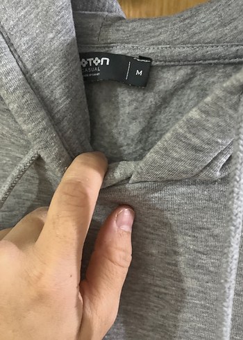 m Beden Gri Kapüşonlu Zincir Detaylı Baskılı Sweatshirt