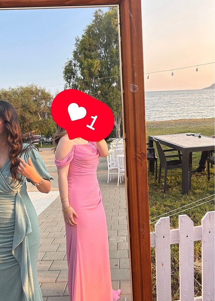 Düğün Nişan Kına Söz Abiye Elbise Şifon Pembe 40 beden - Görsel 2