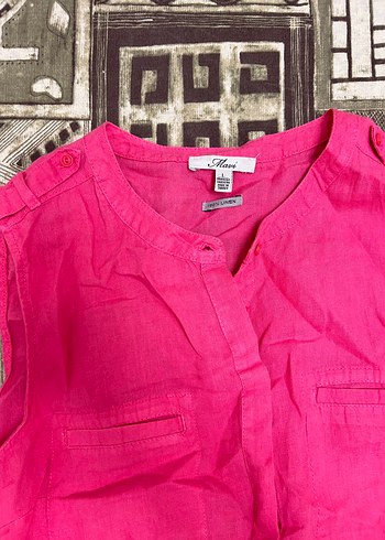 Pembe Kolsuz Keten Gömlek Mavi Marka - Görsel 2