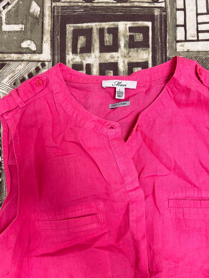 Pembe Kolsuz Keten Gömlek Mavi Marka - Görsel 2