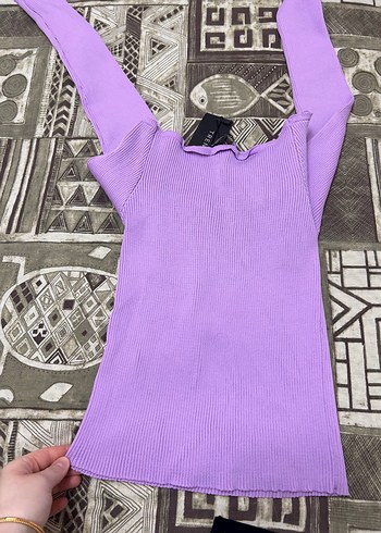 Mor Uzun Kollu Triko Mini Kazak - Görsel 4