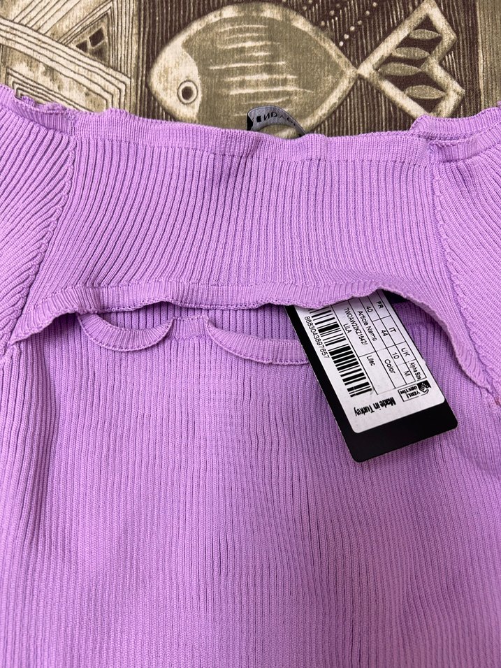 Mor Uzun Kollu Triko Mini Kazak - Görsel 2