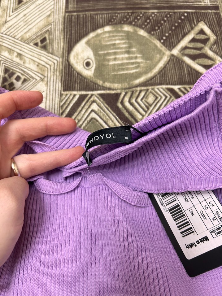 Mor Uzun Kollu Triko Mini Kazak - Görsel 3