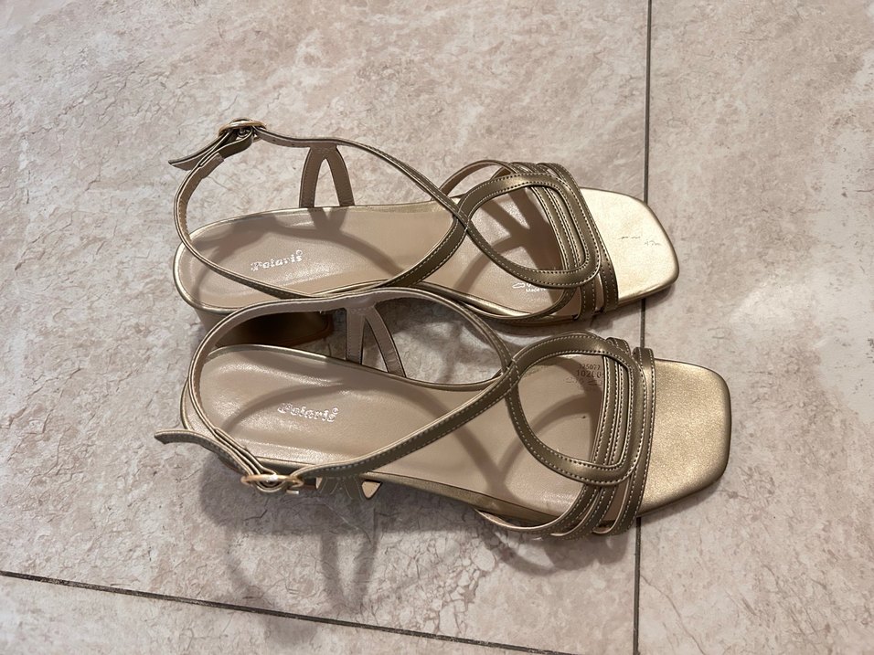 Bej-Metalik yeşil Topuklu Ayakkabı - Görsel 3