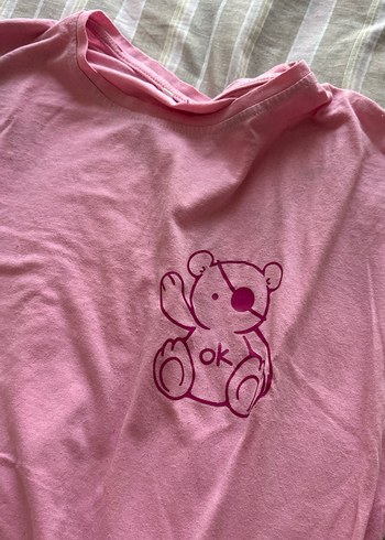 Pembe Baskılı Hamile Tişörtü, Kısa Kollu, Düğmeli