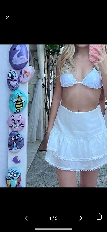 Zara beyaz volanlı mini etek