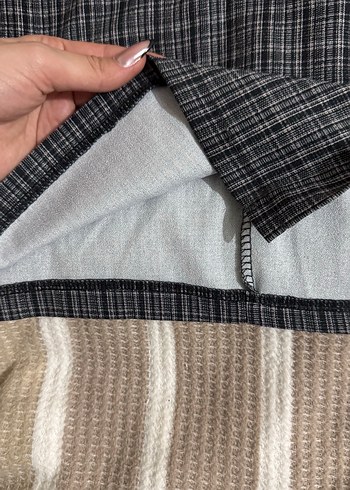 Düğmeli Gri Kareli mini Etek - Görsel 4