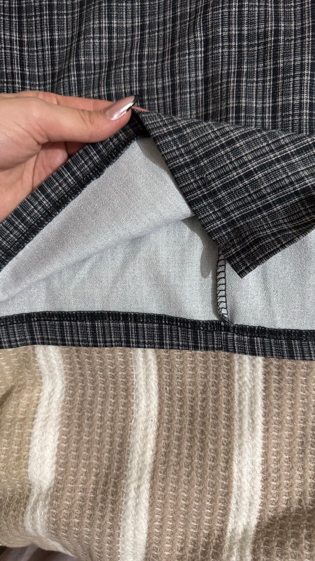 Düğmeli Gri Kareli mini Etek - Görsel 4