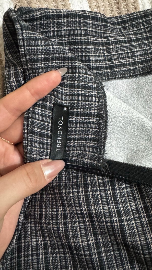 Düğmeli Gri Kareli mini Etek - Görsel 2