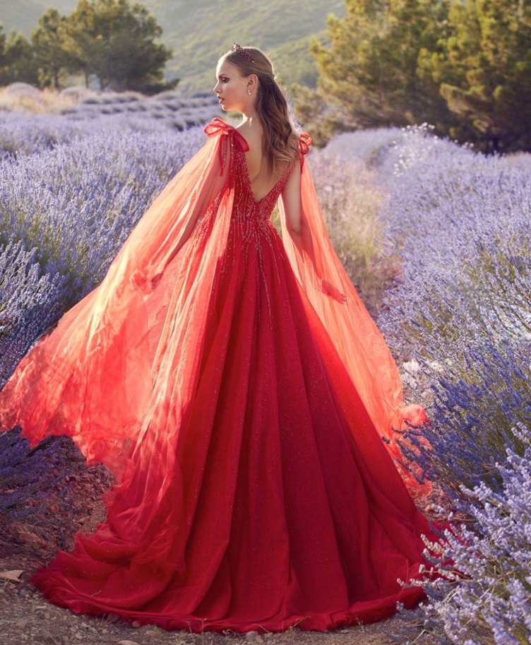 Kırmızı Kına Uzun Abiye Elbise - Görsel 3