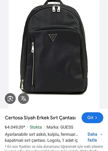 Guess Certosa Siyah Erkek Sırt Çantası