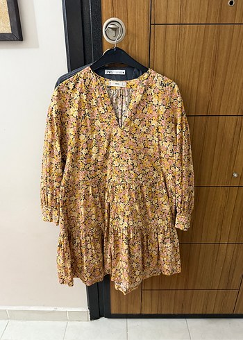 Sarı Bohem Uzun Kollu Mini Tunik