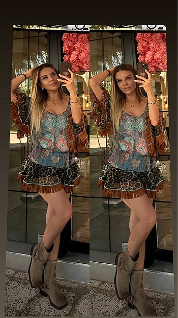 ithal leopar detaylı elbise