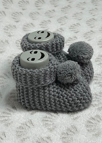 Gri Örgü Kız Erkek Bebek Patik - Görsel 2