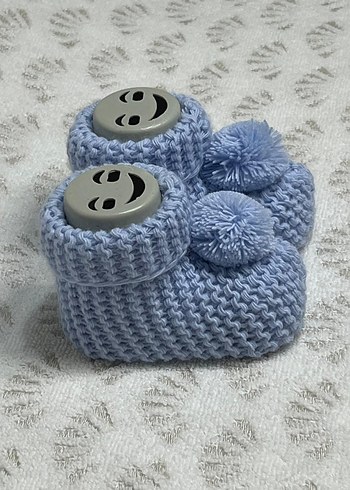 Mavi Örgü Kız Erkek Bebek Patik - Görsel 2