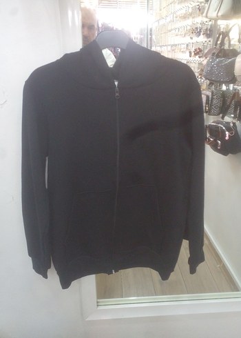 unısex Siyah Fermuarlı Sweatshirt