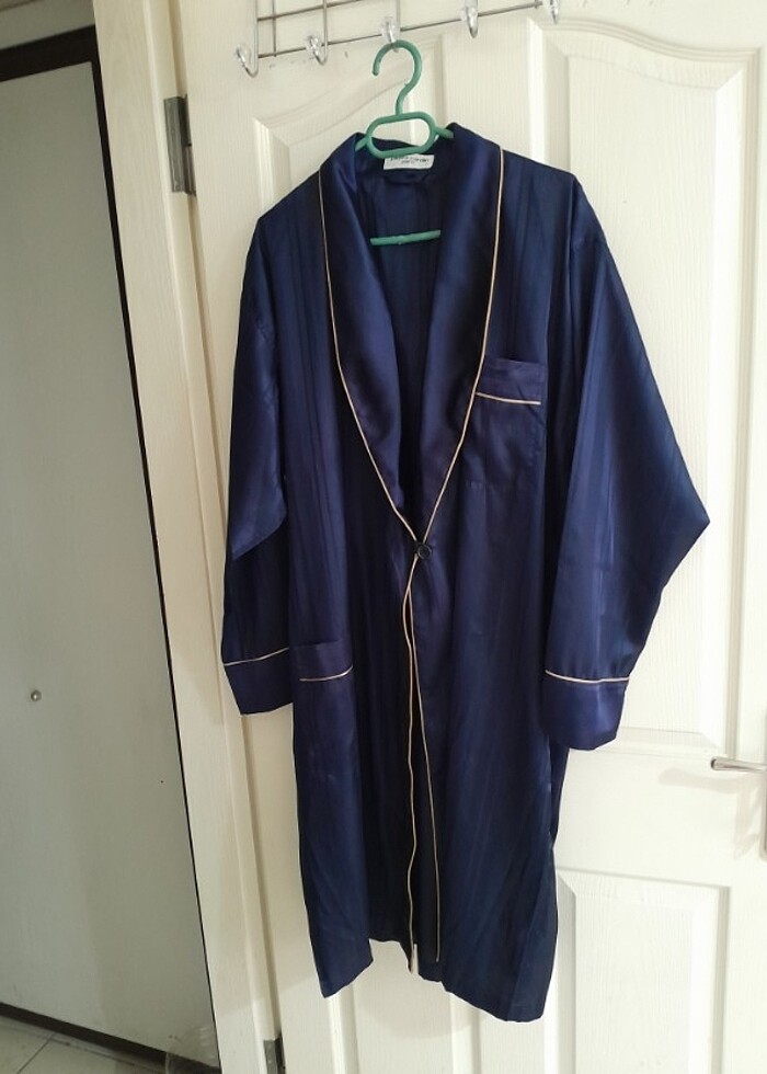 Fiyat dustu! Pierre Cardin,L,3'lu takim, lacivert saten sabahlik - Görsel 3