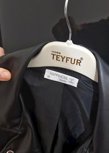 Siyah Kemerli Mini Deri Biker Ceket - Görsel 3