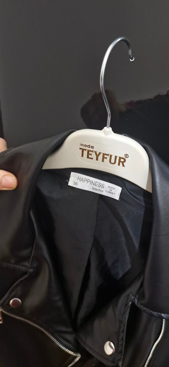 Siyah Kemerli Mini Deri Biker Ceket - Görsel 3