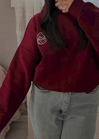 Bordo Kapüşonlu Kadın Sweatshirt - Görsel 2