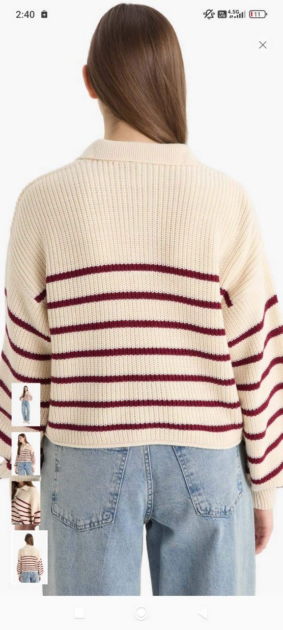 Bej Çizgili Örgü Kadın Kazak - Görsel 4